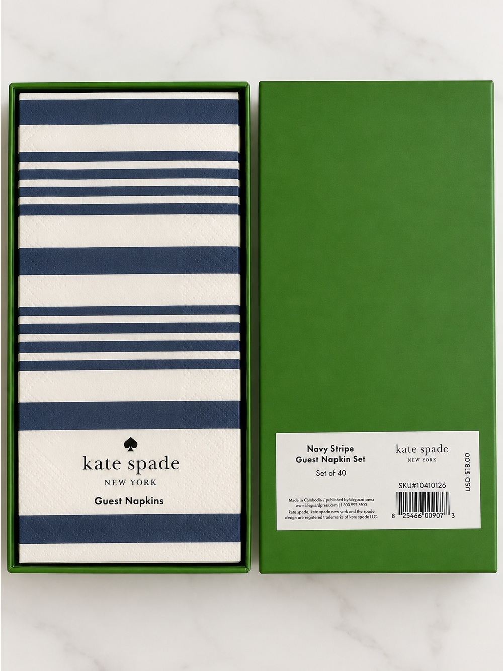 Kate Spade New York Navy Stripe Guest Napkins Set of 40 NIB